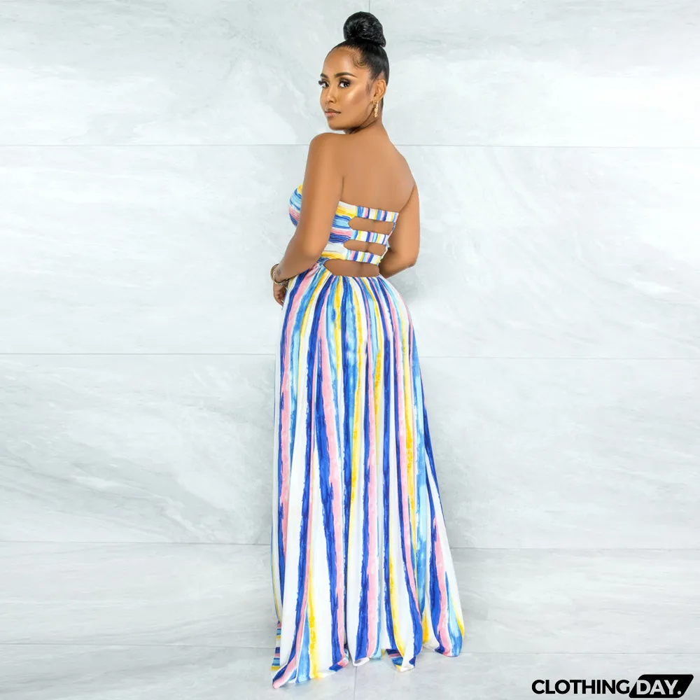 Sexy Printed Off Shoulder Strapless Maxi Dress