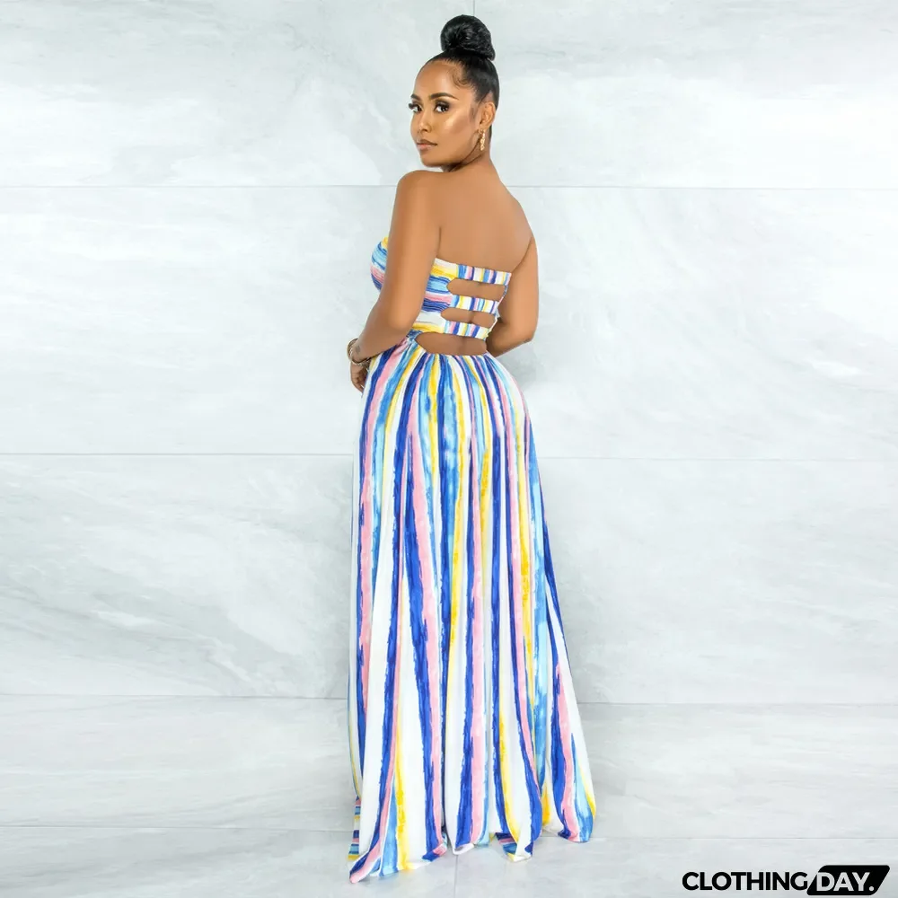 Sexy Printed Off Shoulder Strapless Maxi Dress