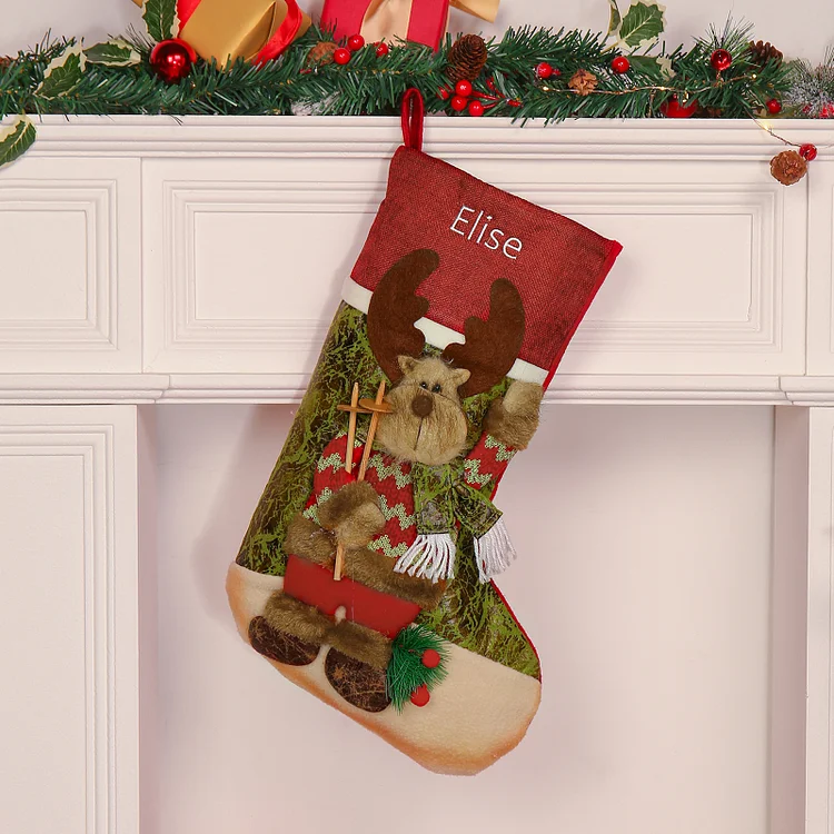 Adornos de medias navideñas con muñeco Bolsa de regalo 1 Nombre personalizado