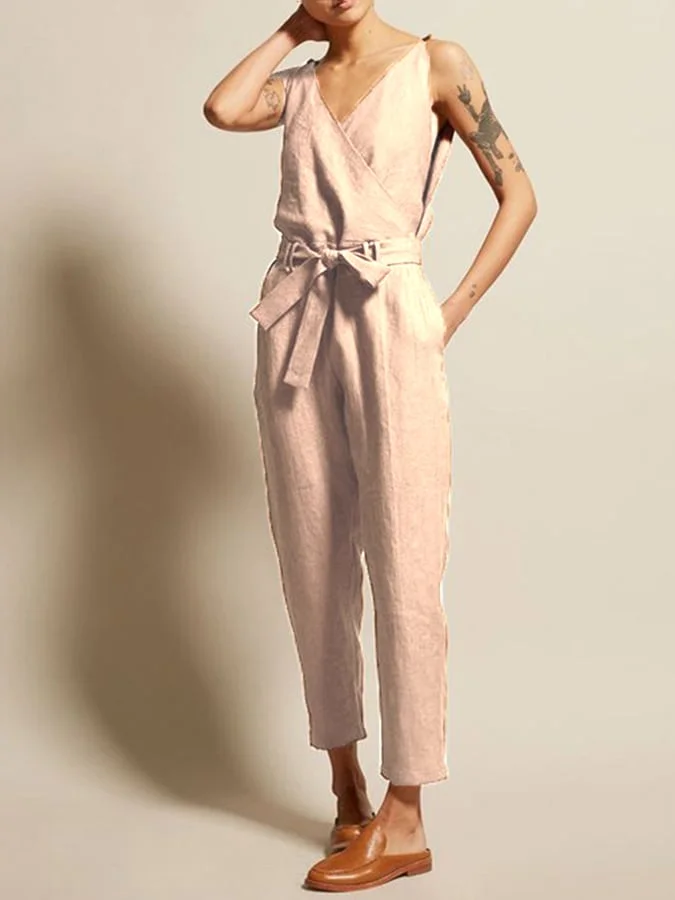 Cotton and linen strappy jumpsuit
