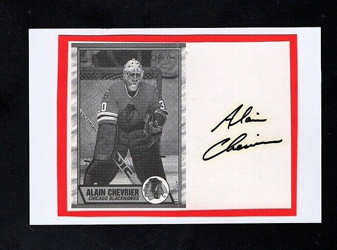 1988/90-ALAIN CHEVRIER CHICAGO BLACKHAWKS 4X6 AUTOGRAPHED Photo Poster painting