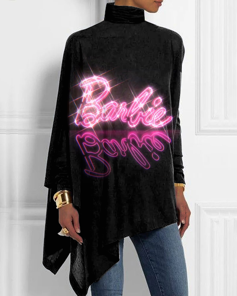 Artistic Letters Barbie Half Turtleneck Hem Top