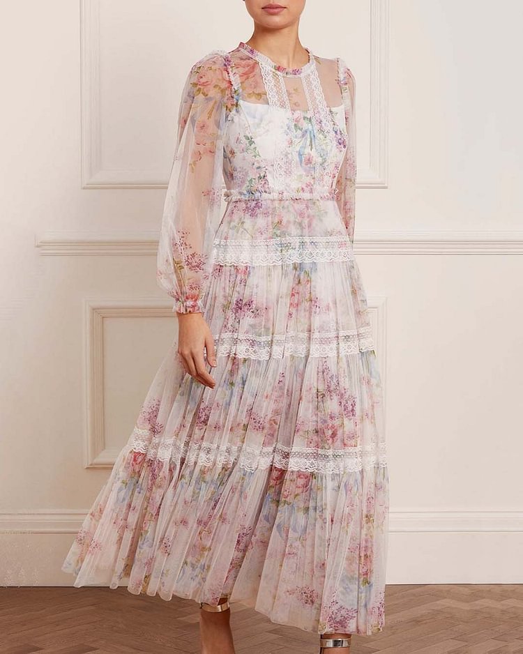 Elegant Floral Chiffon Dress Gown
