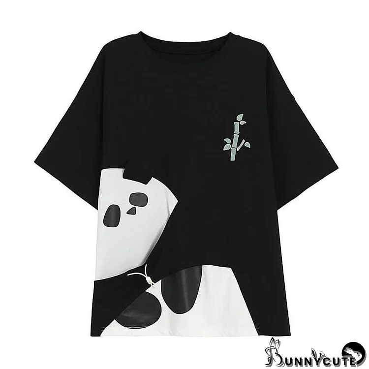 Cartoon Panda Bamboo Print Matching Best Friends T-Shirt