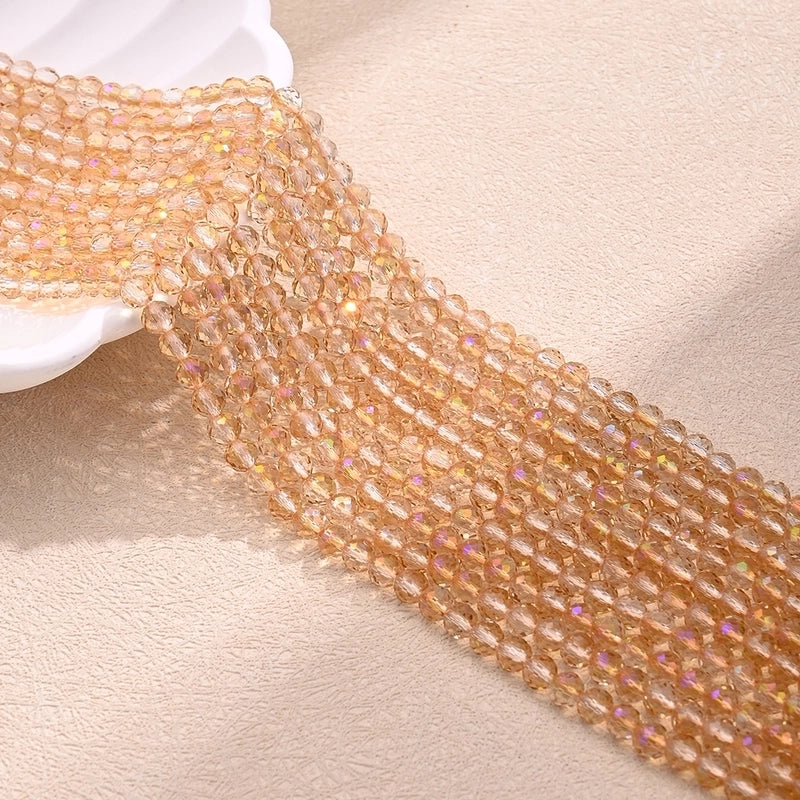 1 Strand/Package Diameter 4mm Hole Under 1mm Glass AB Color Plating Round Polished Beads