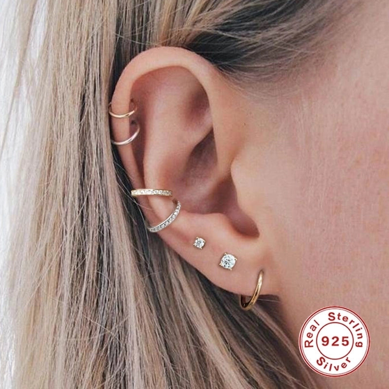 1 Pair 925 Sterling Silver Zircon Round Ear Studs