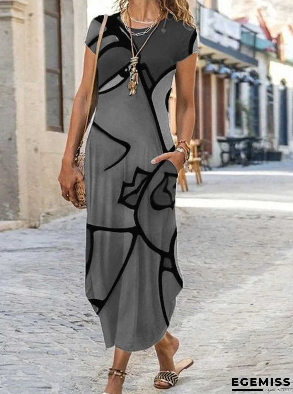 Casual Art Print Short Sleeve Maxi Dress | EGEMISS
