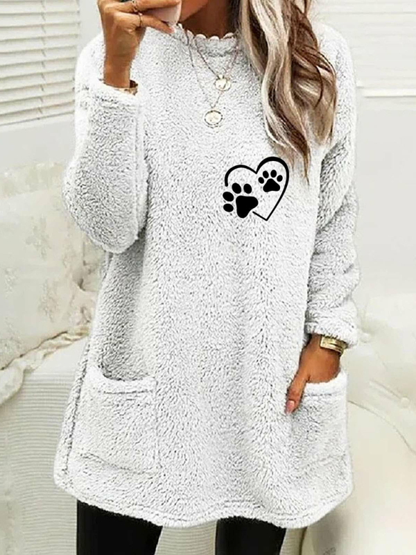 Women's new loose long-sleeved love foot print round neck sweatshirt