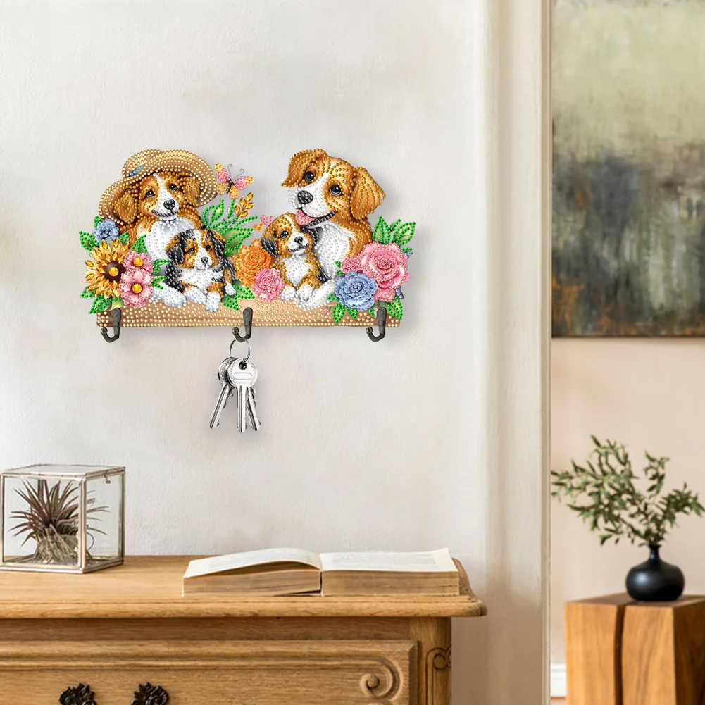 DIY Dogs Wooden Diamond Painting Hanging Hooks for Beginners Adults(28*15cm)