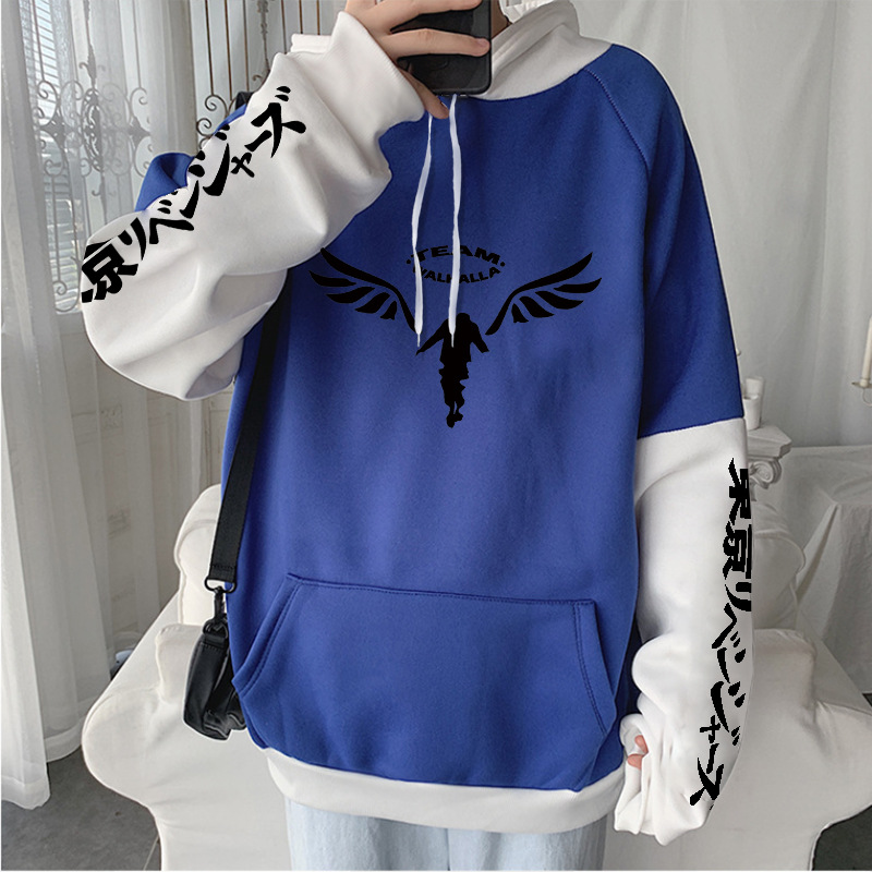 Aonga winter outfits men Tokyo Avengers Anime Color Matching Stitching Sweater Autumn and Winter Casual Coat Hoodie Anime aonga