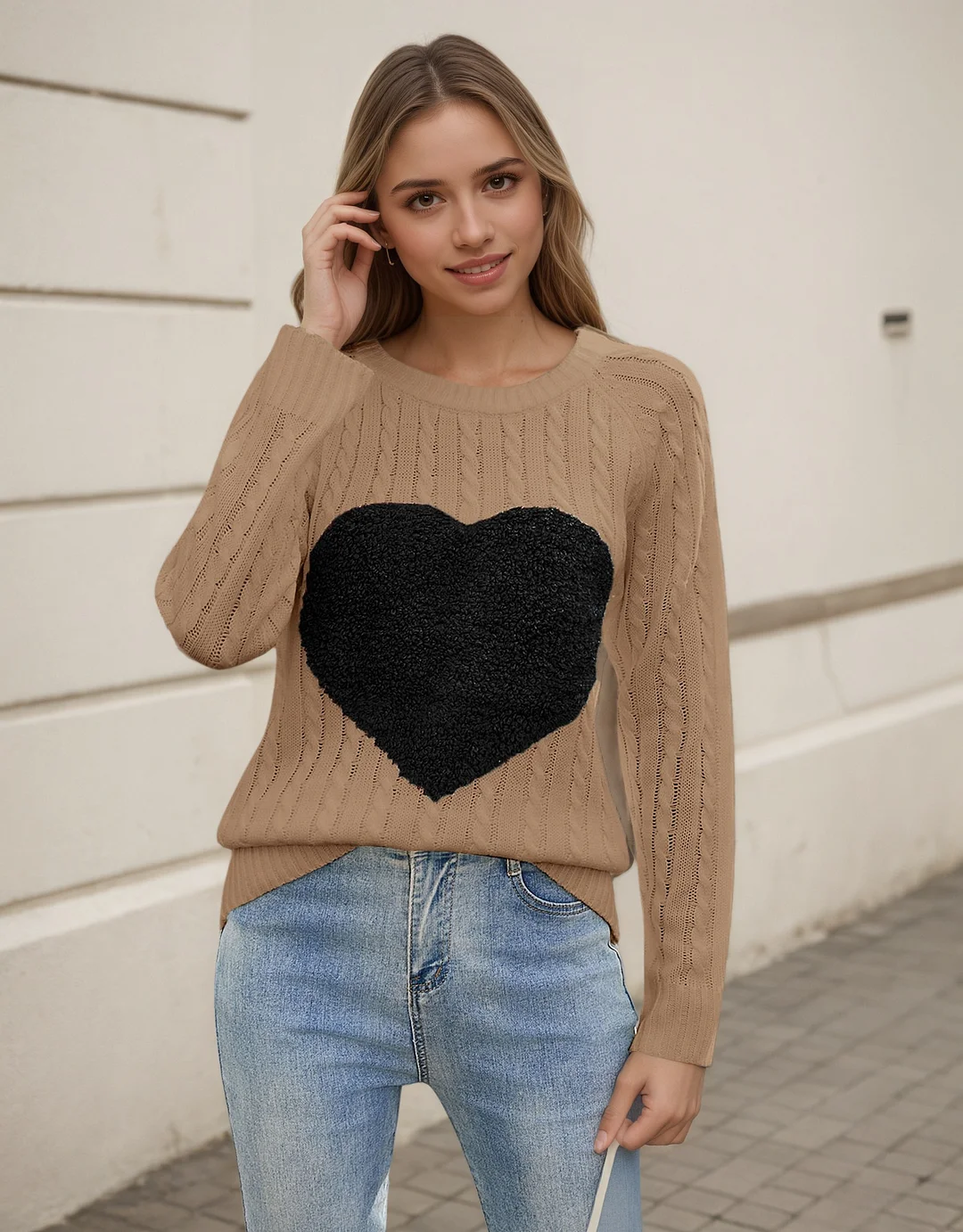 Athvotar Athvotar And Winter New Valentine's Day Knitted Shirt Collar Collar Love Velvet Sweater Woman