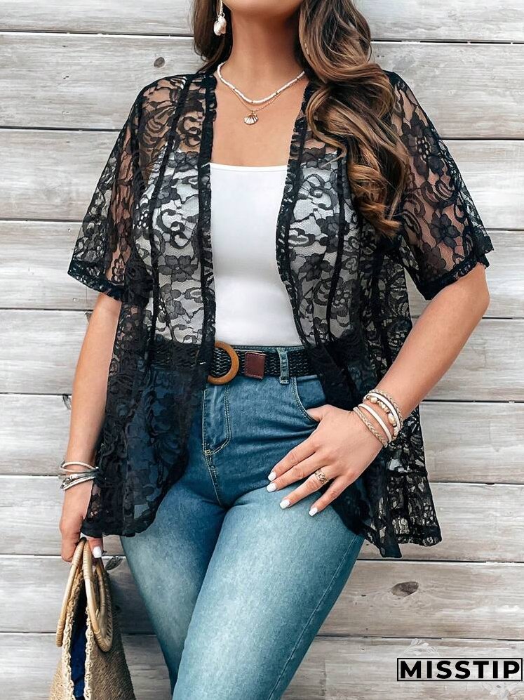 Plus Size Women's Lace Open Front Cardigan