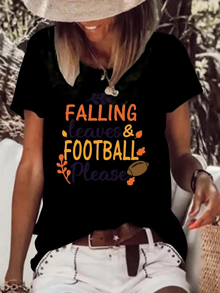 Falling Leaves and Football Please Raw Hem Tee-Annaletters