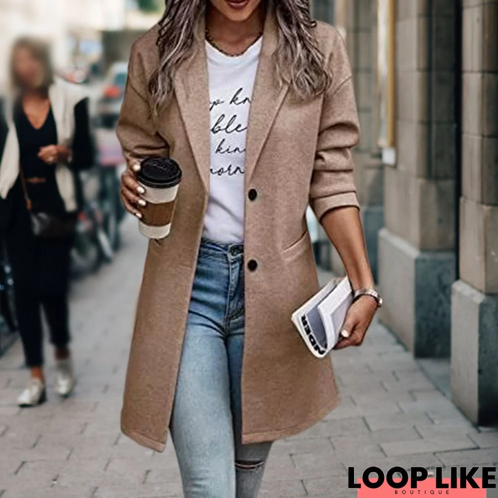 Fashion Solid Color Lapel Long Sleeve Casual Coat