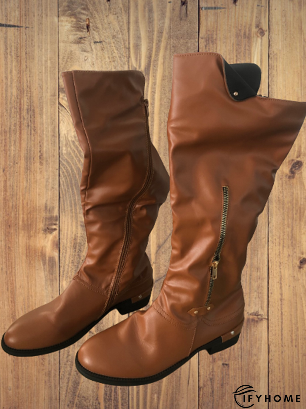 Vintage Casual Pleated Zip Riding Boots | IFYHOME