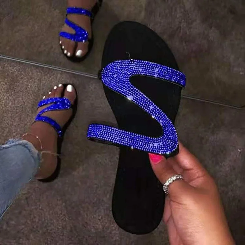 2020 Summer New Explosion Models Toe Sandals Women Rhinestone Plus Size Sandals 35-43 Women's Shoes