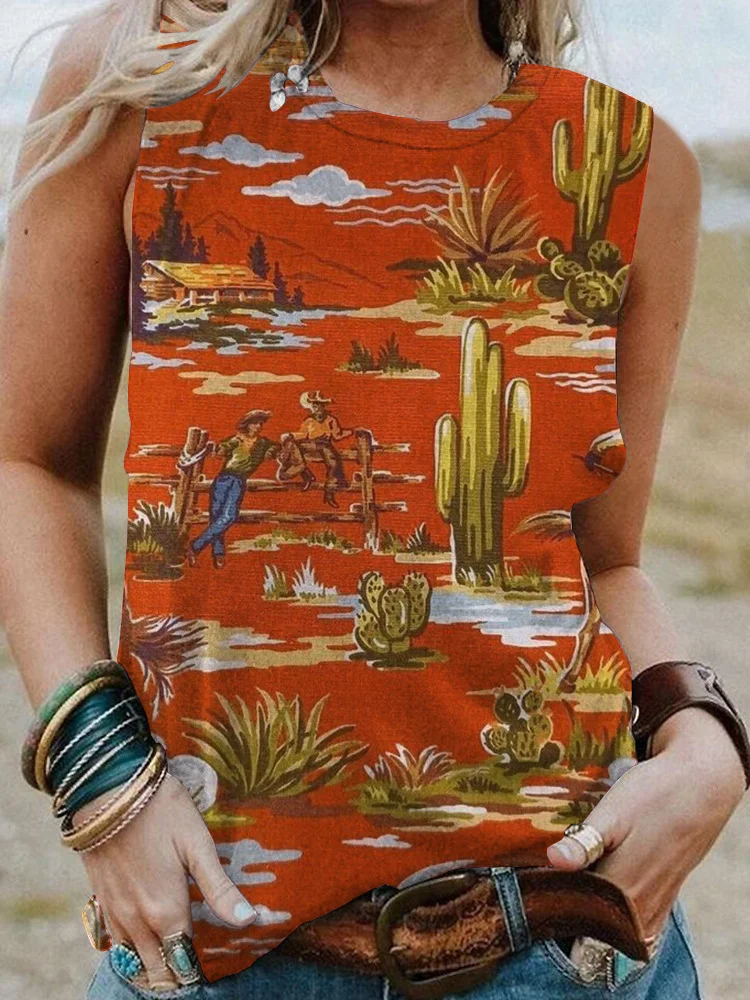 Women's Vintage Print Sleeveless Tank Top
