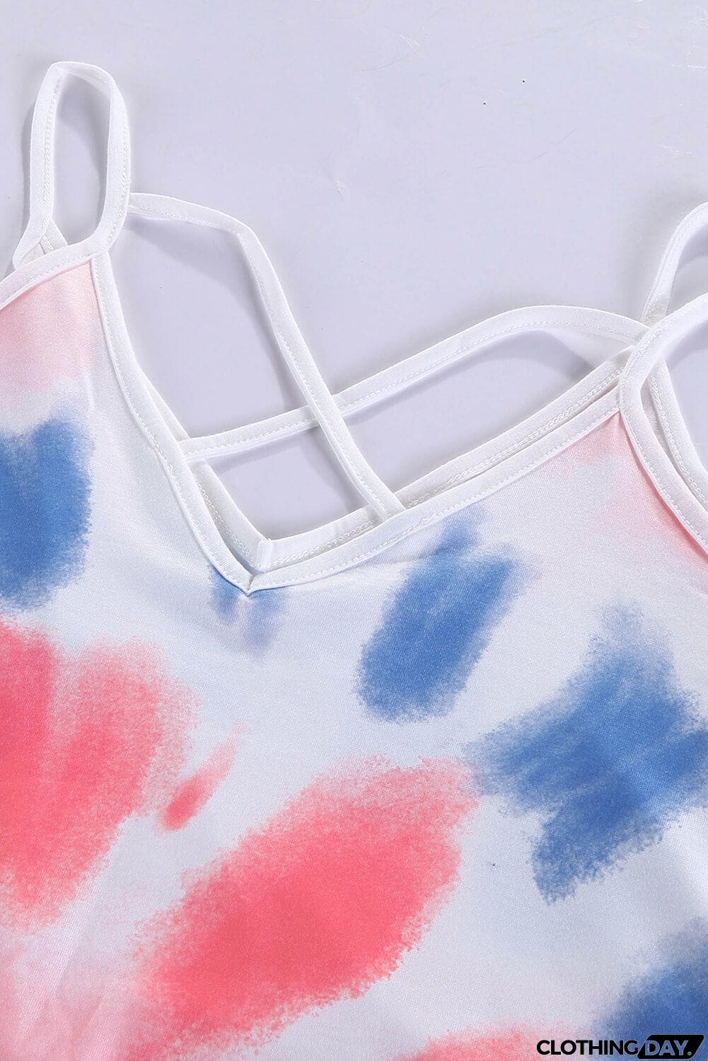 Cute Pink Tie Dye Strappy Crossed Neckline Tank Top