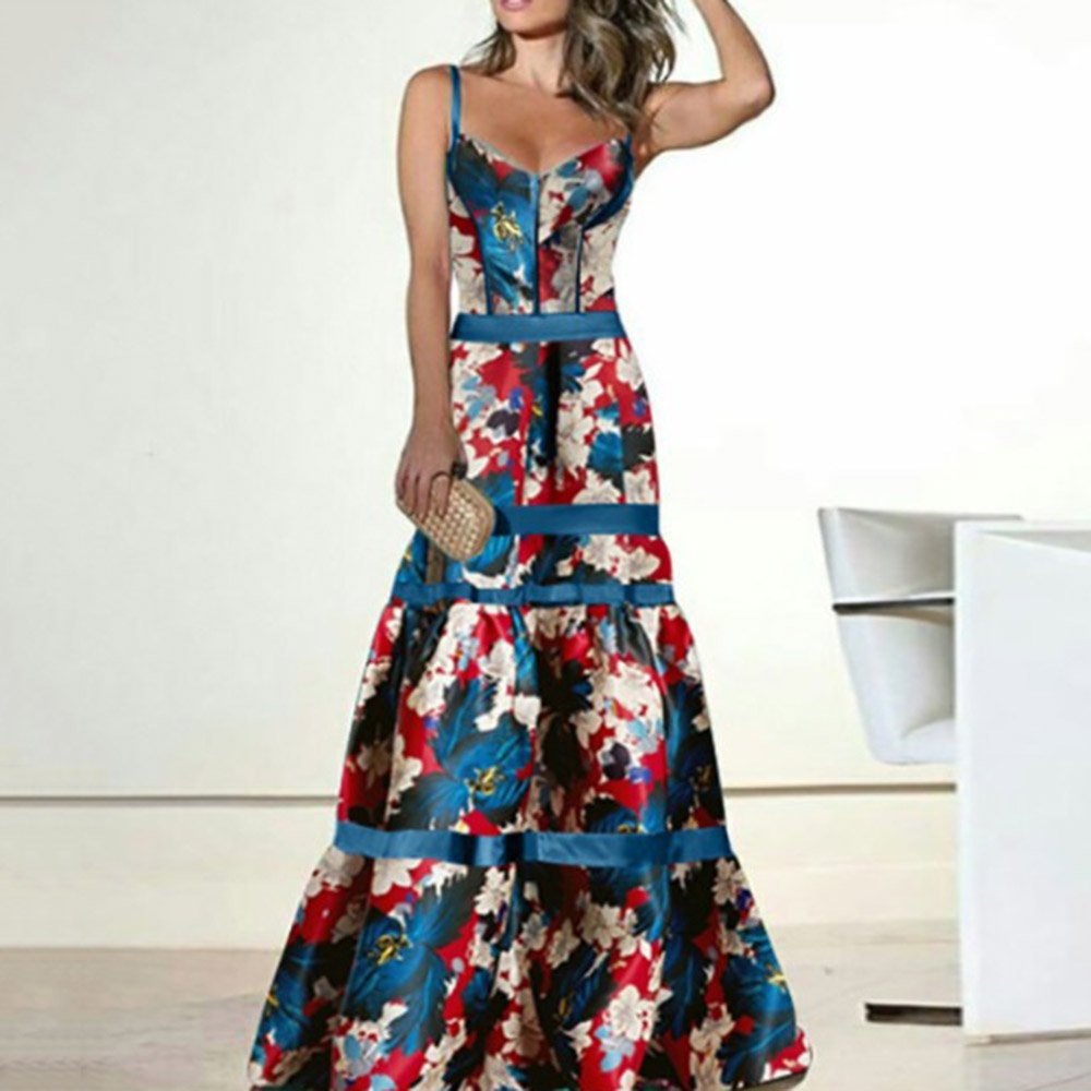 Elegant Floral Print Sexy Evening Robe Boho Long Dresses