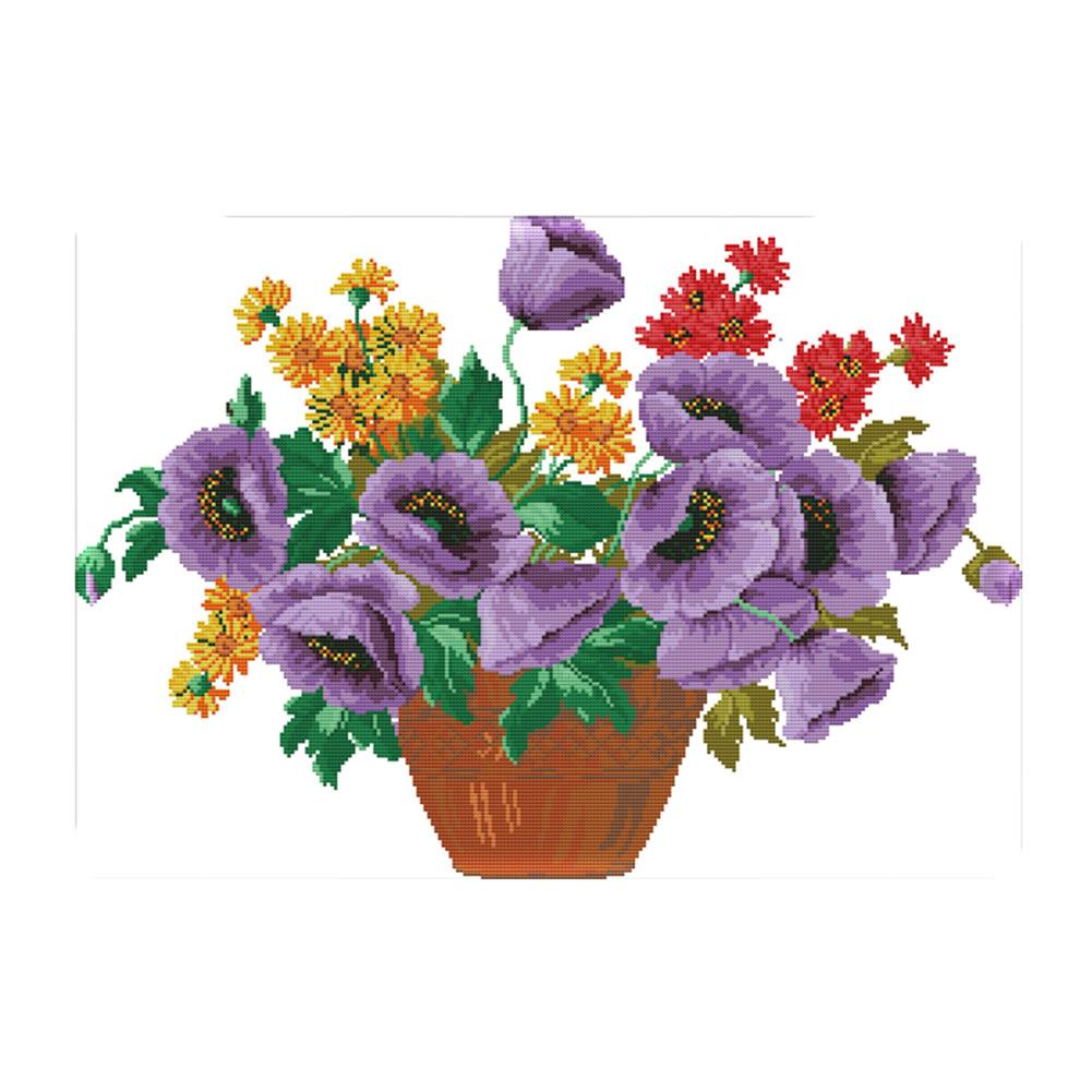 

Purple Potted Flowers - 14CT Stamped Cross Stitch - 56*42cm, 501 Original