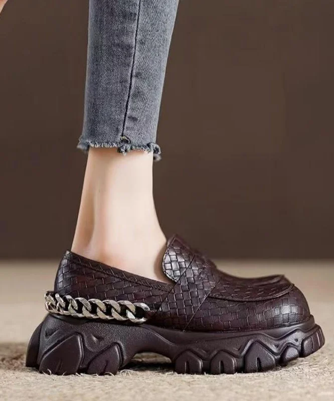 Unique Splicing Platform Versatile Loafers Black Faux Leather