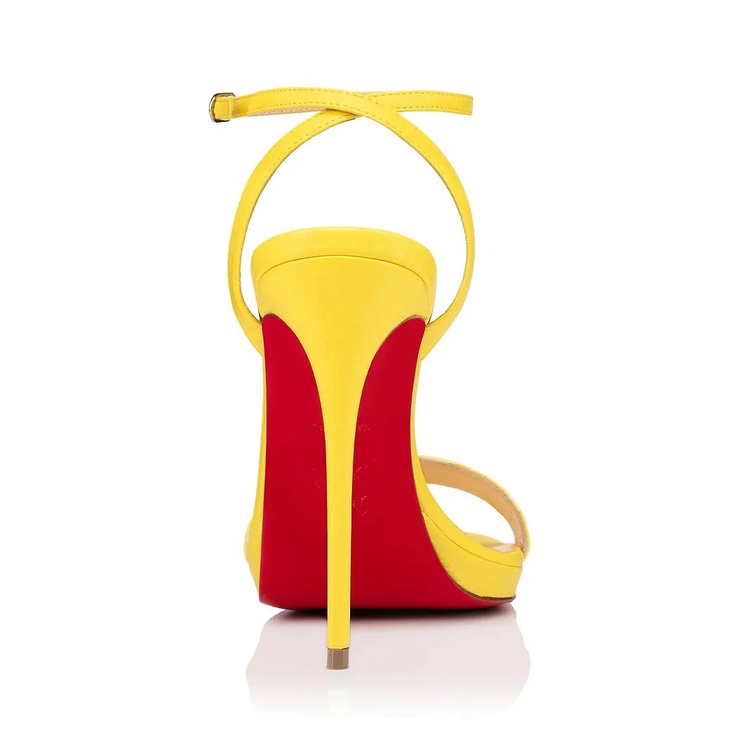 100mm/120mm Women's Low  Platform Sandals Round Open Toe Red Bottom Ankle Straps Matte Pumps-MERUMOTE