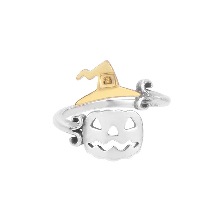 Pumpkin Witch Magic Broom Pair Ring