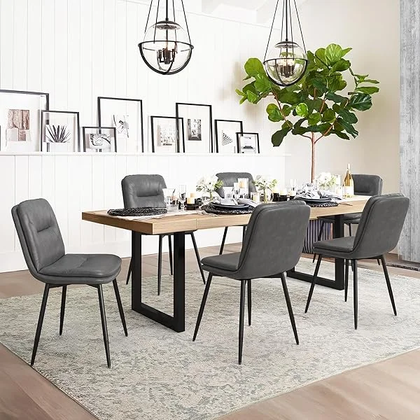 Dining Chairs Set of 4, Double-Layer Upholstered Kitchen & Dining Room Chairs, Faux Leather Dining Chair with Metal Legs, 18 inch, Yellowish Brown 18" Dining Chairs Yellowish Brown 4