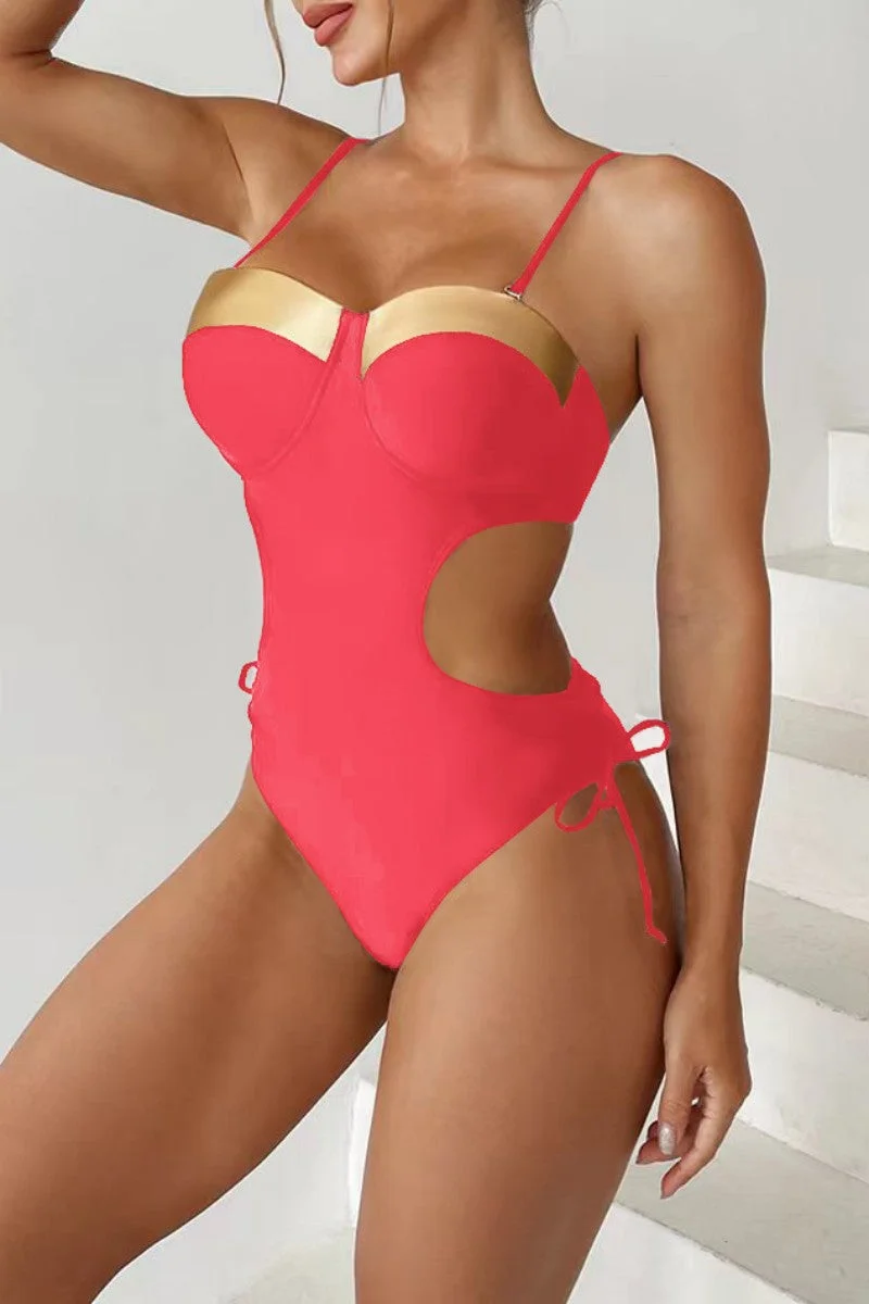 Sexy Solid Hollowed Out Patchwork Frenulum Backless Swimwears (With Paddings)