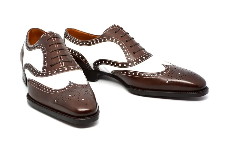 Handmade Men Spectator Shoes, Brown And White Formal Dress Shoes