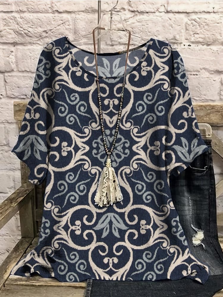 Women Short Sleeve Scoop Neck Printed Women Tops