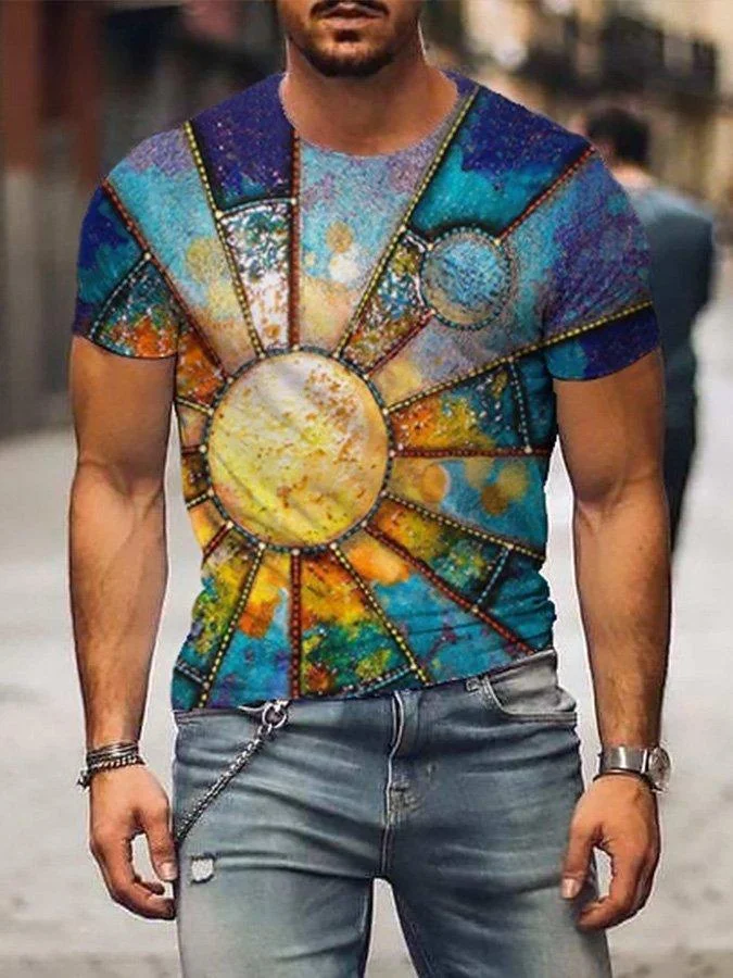 Men‘s Mysterious Sun Moon Print T-shirt