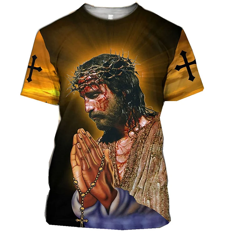 Cross Jesus Christ 3D Print Men's Short-sleeved T-shirts at Hiphopee