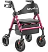 soundfuse Rollator Walkers for Seniors with Seat, Foldable Lightweight Rolling Walker with 8" Big PU Wheels, Ergonomic Seat, Dual Height Adjustment