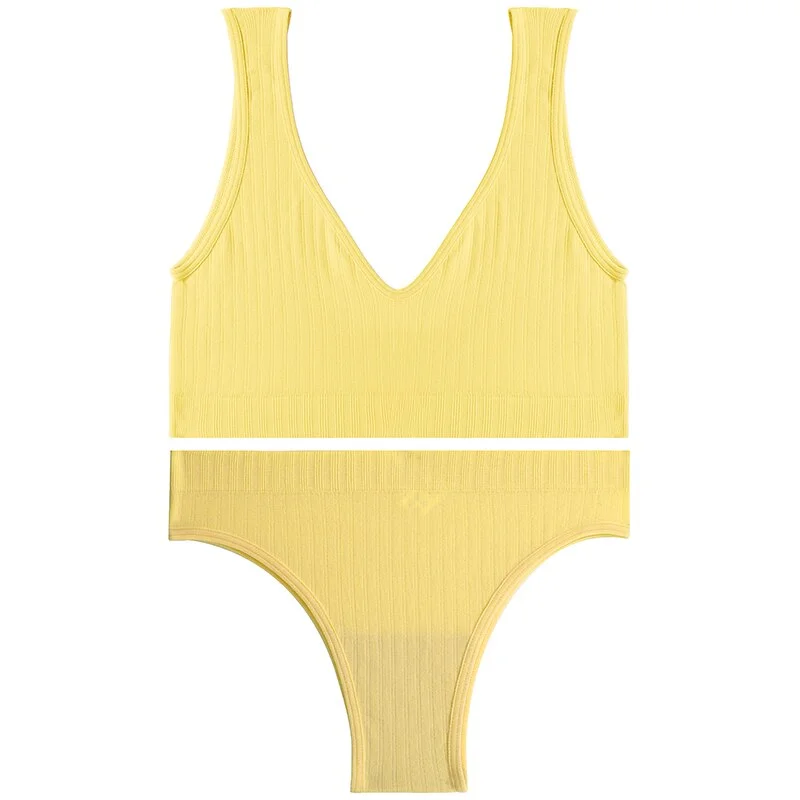 Sexy Women Seamless Lingerie Tops Thong Panty Set U-shaped Back Fitness Bralette Push Up Sports Bra Suit Femme Underwear Girls