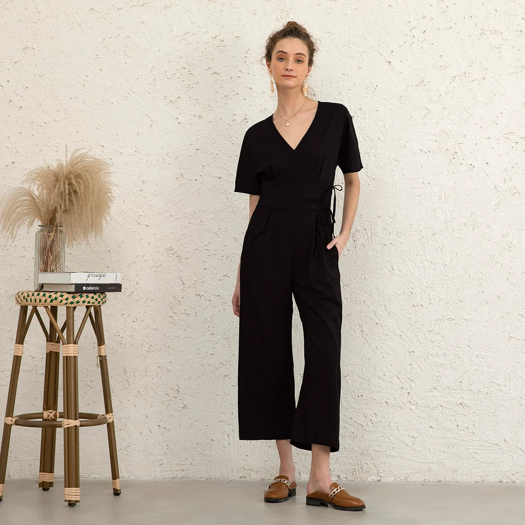 Vintage Belted Linen Jumpsuit