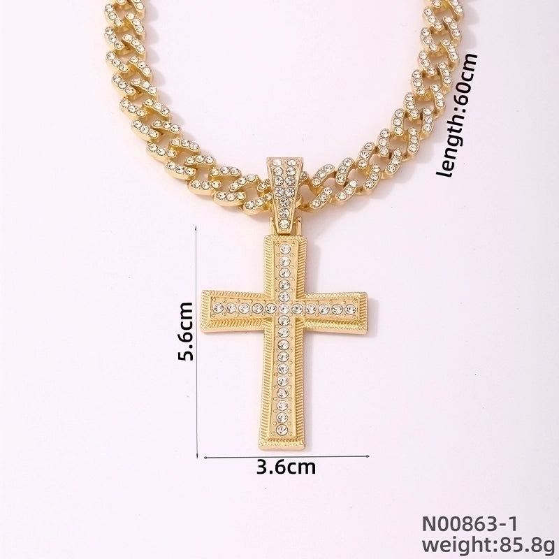 Hip-Hop Cross Zinc Alloy Plating Inlay Rhinestones K Gold Plated Rhodium Plated Men's Pendant Necklace