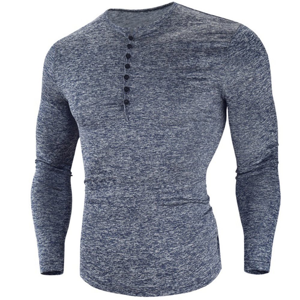 Men's Classic Solid Henley Collar Long Sleeve T-Shirt