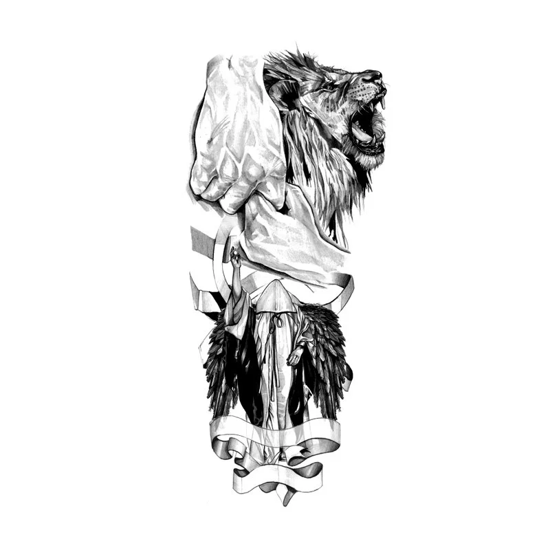 Sdrawing Styles Angel/devil/tiger/lion/wolf Waterproof Temporary Tattoos Men Flash Tatoo Stickers Tattoo Body Art Henna Fake Tattoos