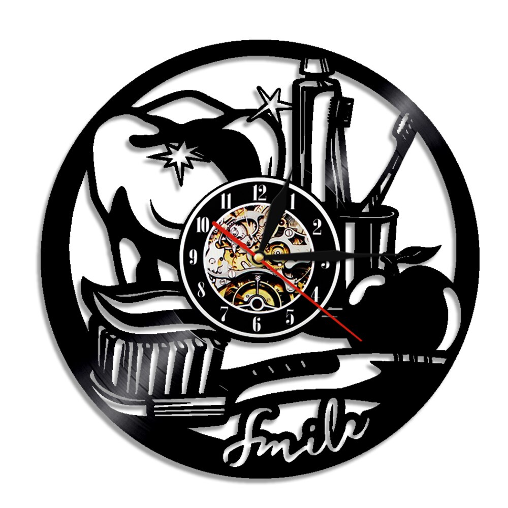 

Smile Teeth Toothpaste Toothbrush Dental - Vinyl Record Wall Clock - Without LED, 501 Original
