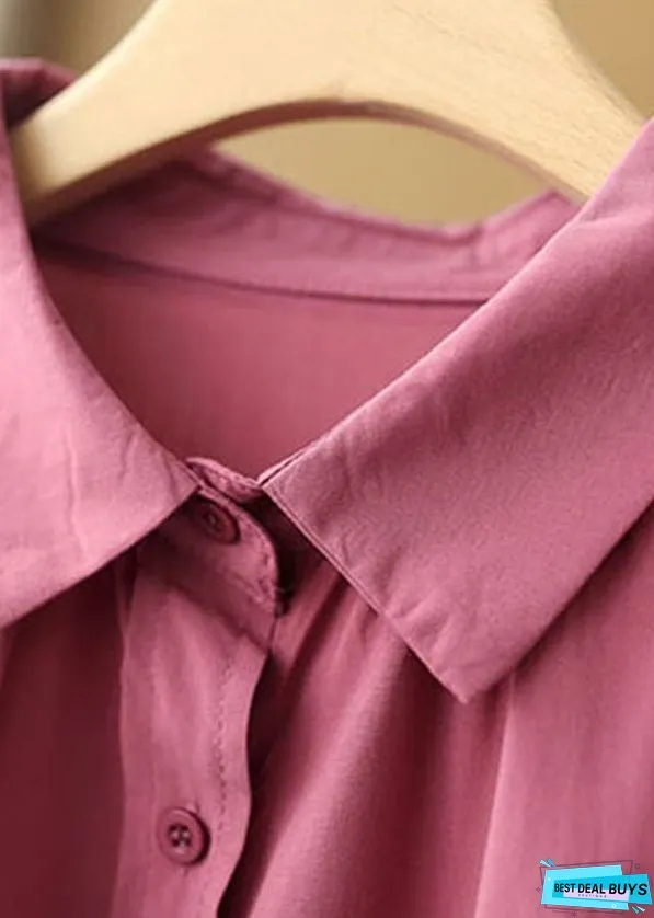 Vintage Rose Peter Pan Collar Drawstring Pockets Shirt Top Bracelet Sleeve