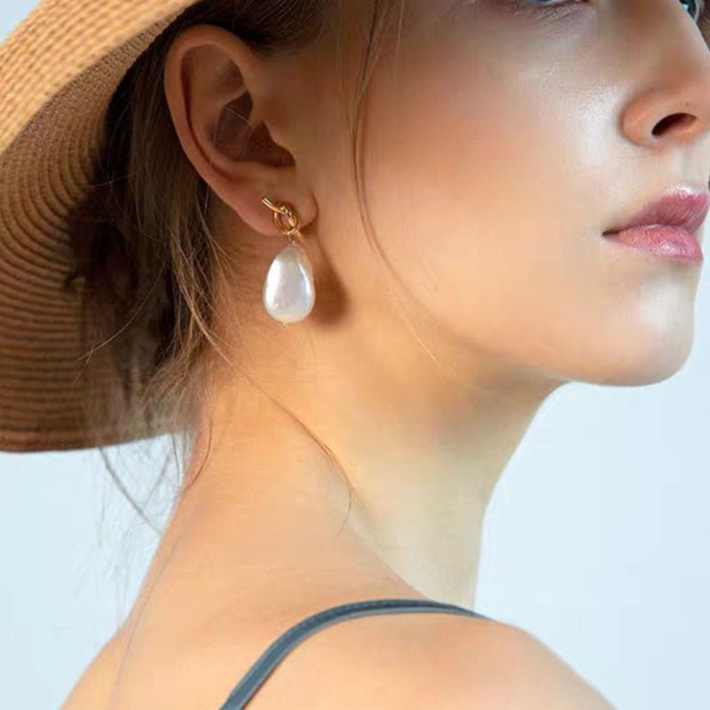 Elegant Twisted Design Natural Baroque Pearl Earrings