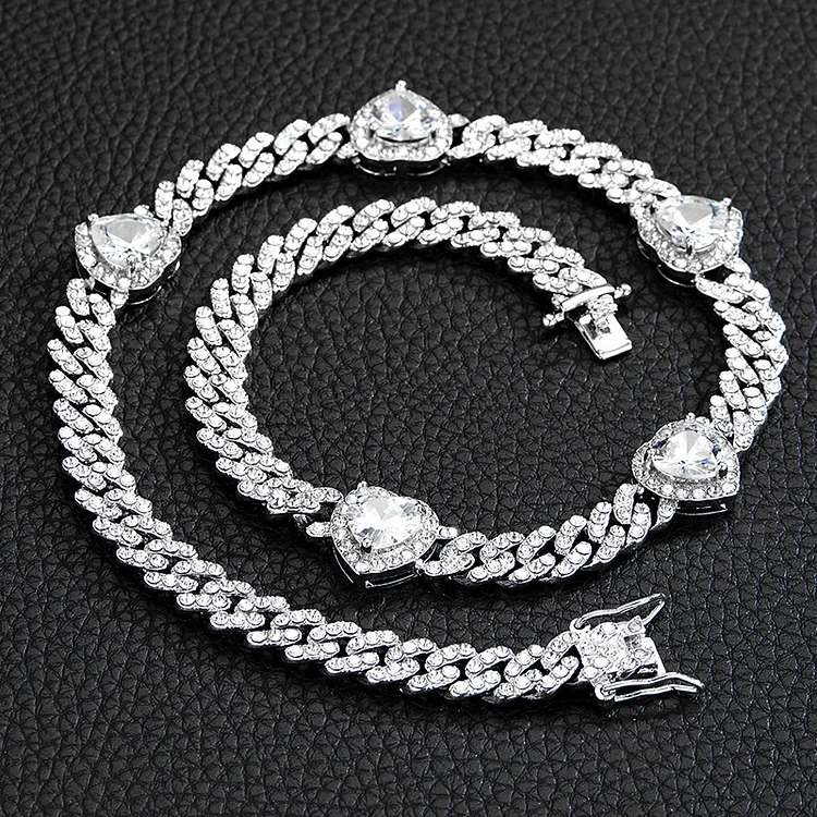 9MM Iced Out Heart Cuban Chain Necklace Women Choker Hip Hop Jewelry-VESSFUL