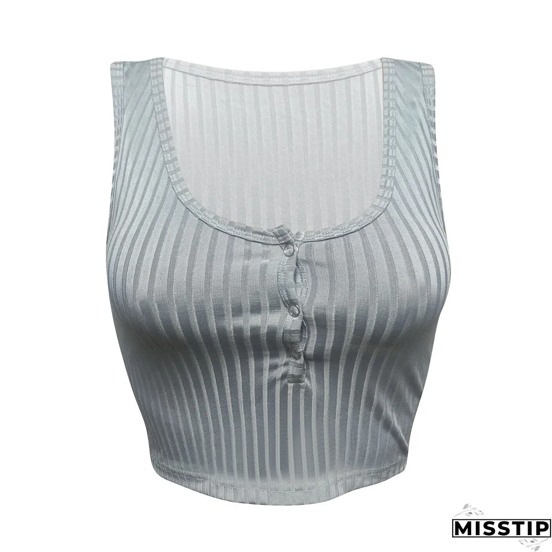 Women's Summer Casual Ribbed Tops Sexy Solid Color  Buttoned Vest