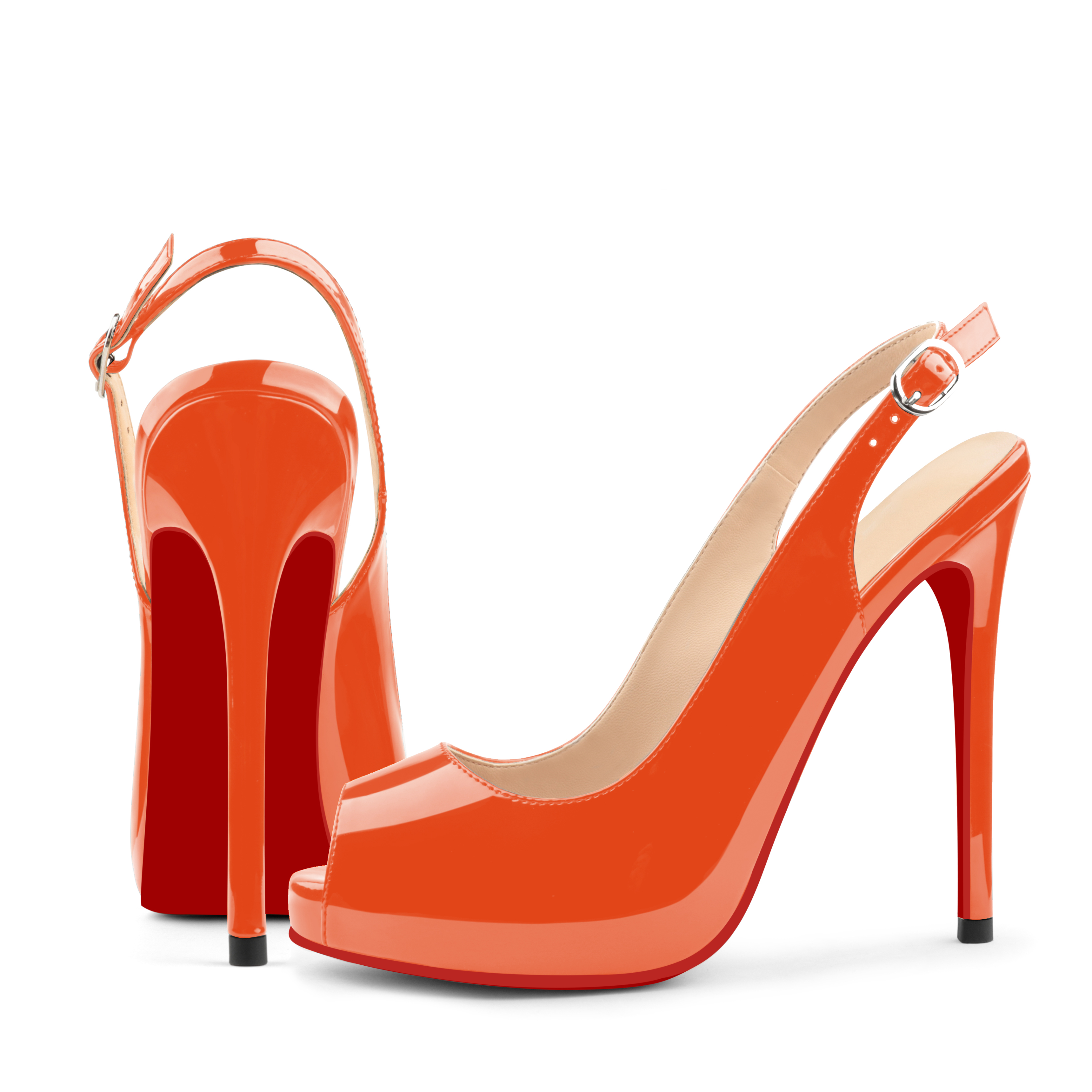 120mm Red Bottom Elastic Strap Slingback Sandals Peep Toe Platform Stilettos Black Patent Heels-MERUMOTE