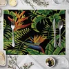  Green Leaves Pattern Western Pad 42x32cm Cotton Linen Placemat Insulation Dining Table Mat Bowls Coasters Kitchen Accessories 