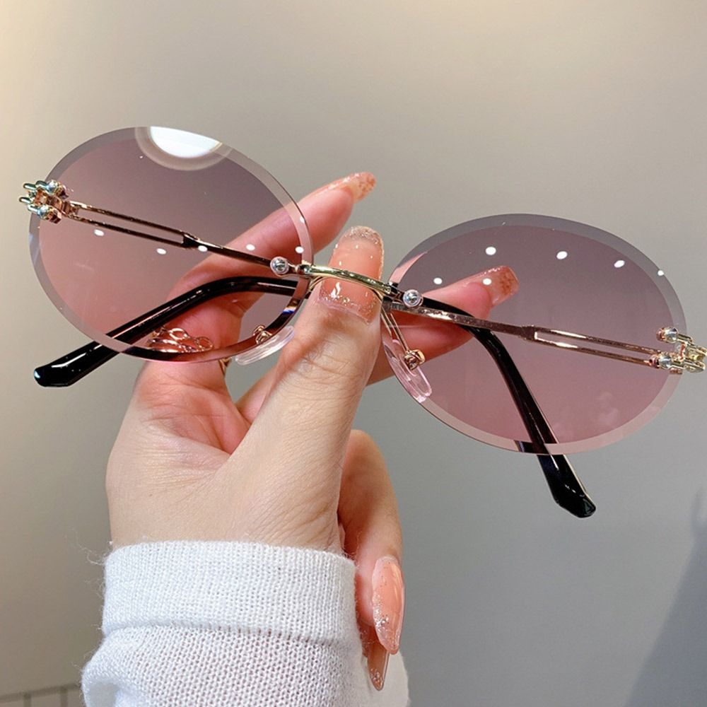 Rimless Oval Sunglasses Trendy Gradient Lens Metal Frameless Shades UV400 Protection Punk Sun Glasses for Women & Men