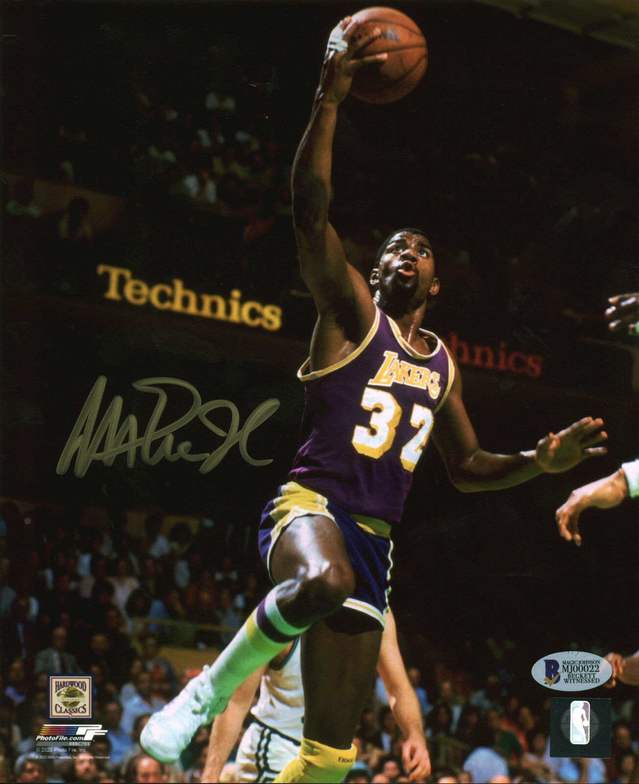 Lakers Magic Johnson Authentic Signed 8x10 Vertical Layup Photo Poster painting BAS Witnessed