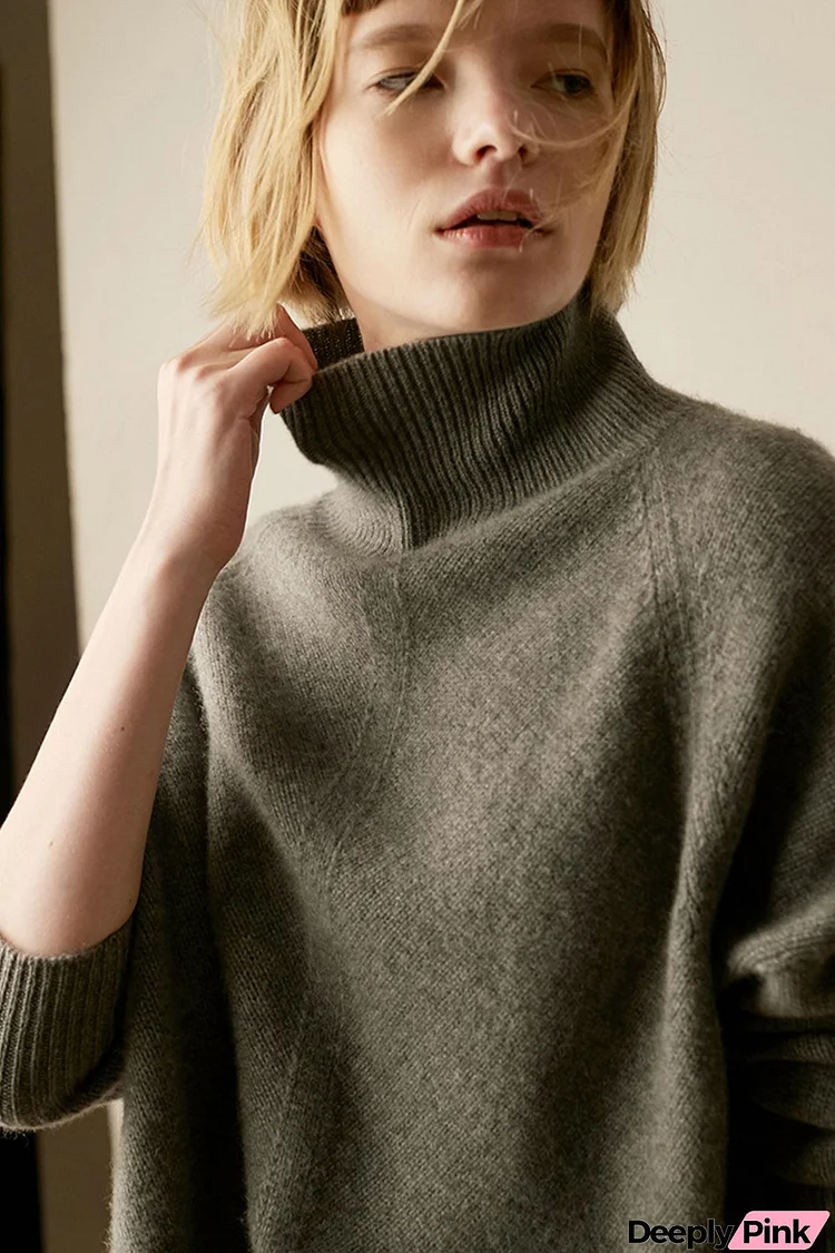 Turtleneck Side Split Wool Sweater
