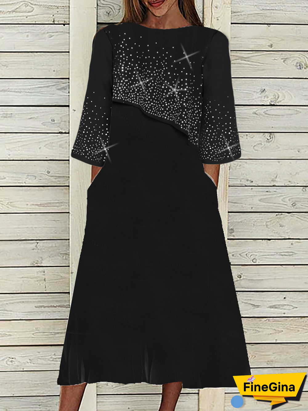 Abstract 3/4 Sleeve Casual Weaving Dress